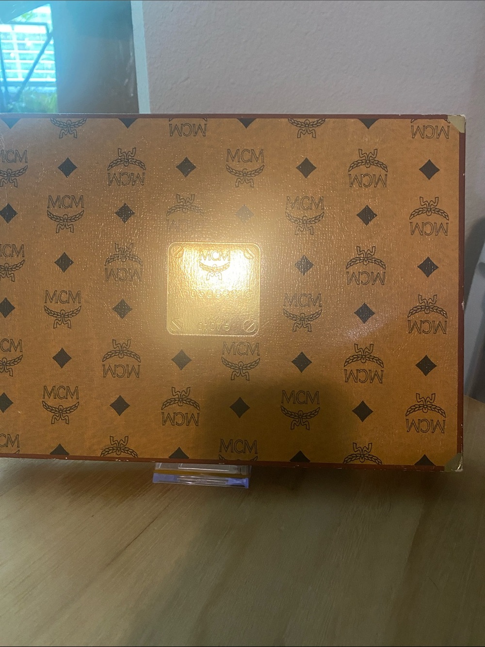 MCM Cognac Monogram Storage Box with Gold Plaque